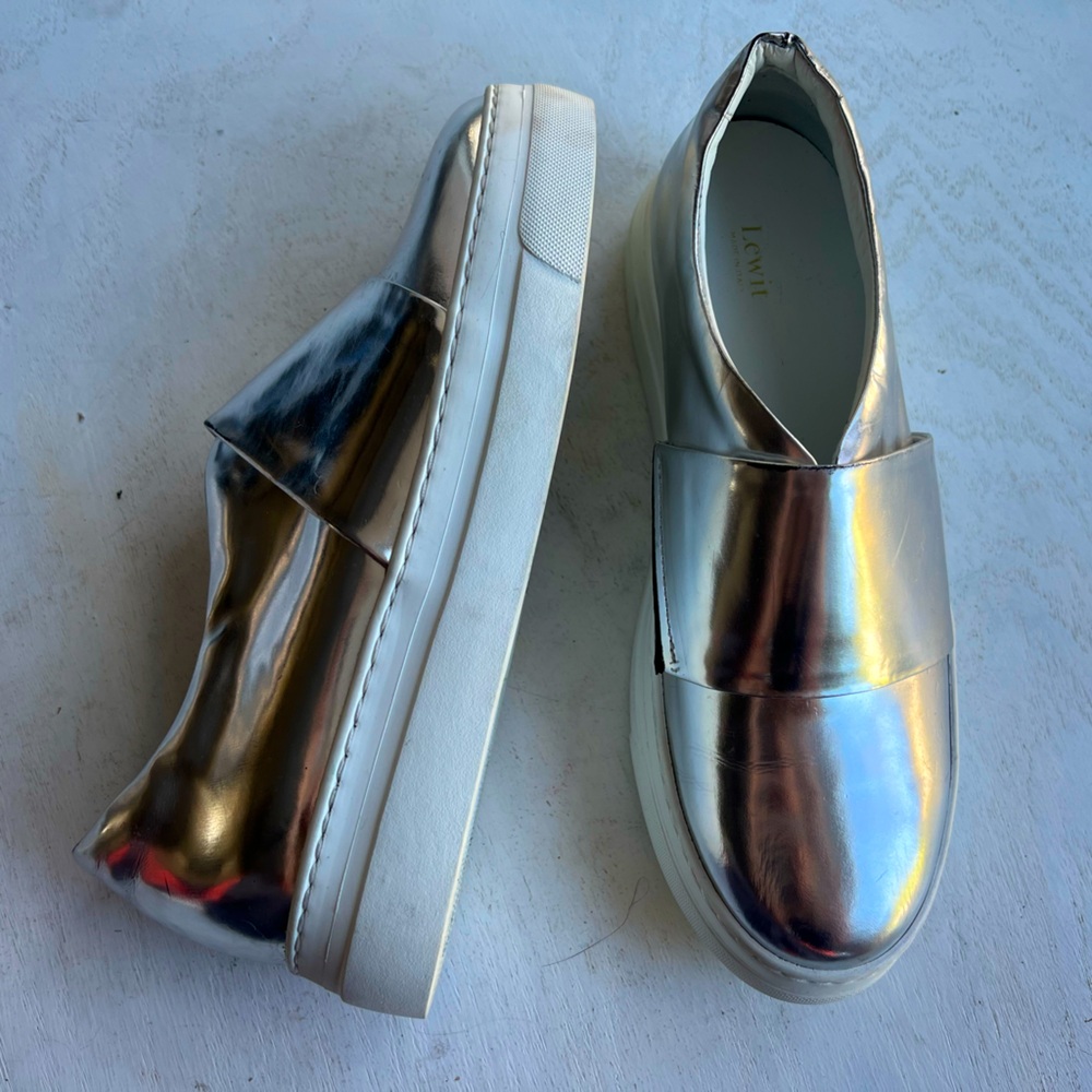 Lewit metallic leather slip on sneakers